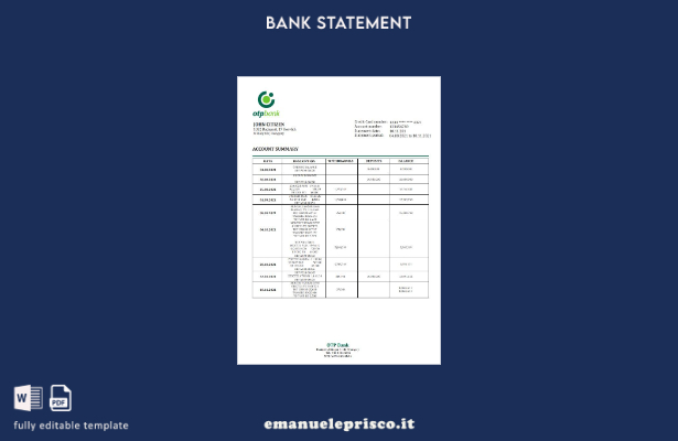 modello word di estratto conto bancario OTP in stile verificato Ungheria